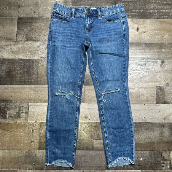 Free People Women’s Size 27 Jeans High Rise Denim Skinny Ripped Knees and Cuff - Picture 1 of 11